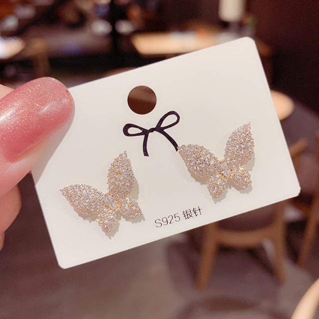 Korean fashion diamond butterfly tassel earrings