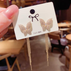 Korean fashion diamond butterfly tassel earrings