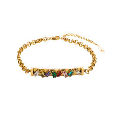 Hot sale rainbow cubic zircon setting evil eye stainless steel bracelet