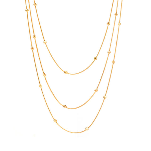Concise three layer chain dainty stainless steel necklace
