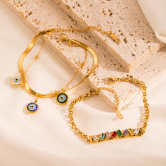 Hot sale rainbow cubic zircon setting evil eye stainless steel bracelet