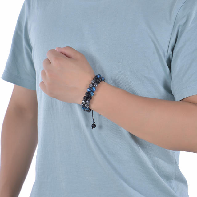 Blue color tiger eye  beads braid bracelet for men