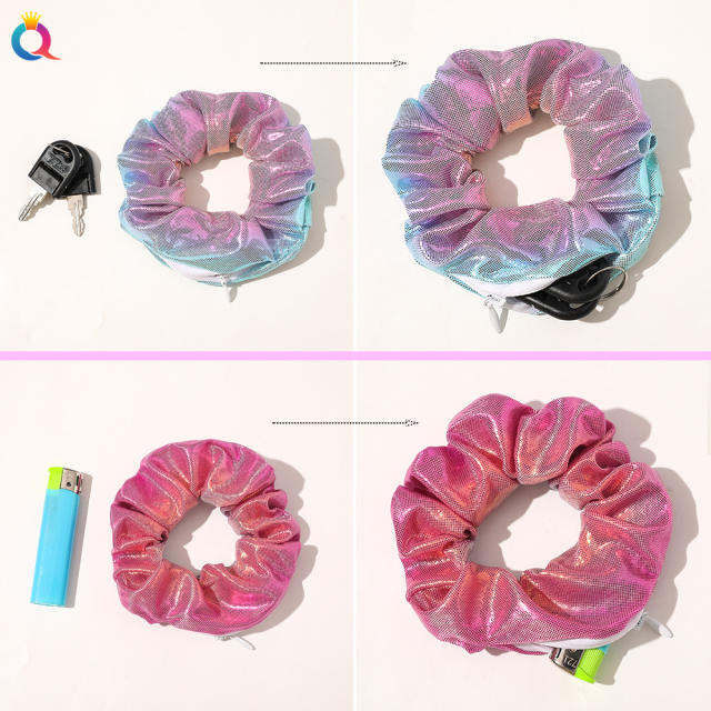 Occident fashion laser fabric zipper scrunchies