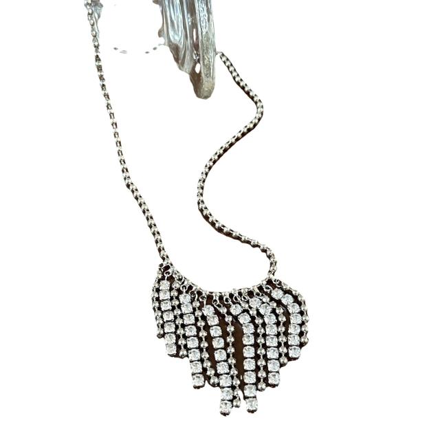 Vintage rhinestone bead tassel necklace