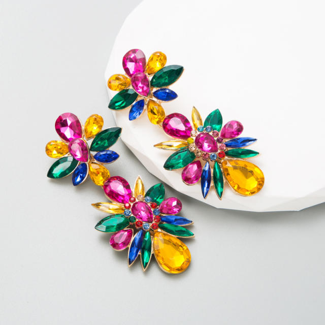 Elegant color glass crystal statement earrings