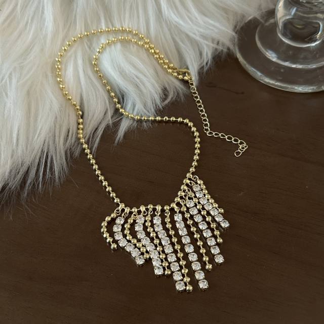 Vintage rhinestone bead tassel necklace