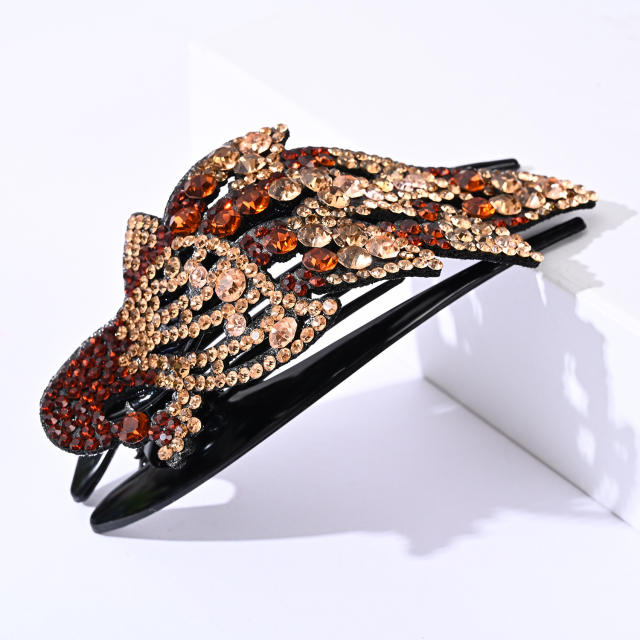 Korean fashion pave setting rhinestone peacock hair claw clips