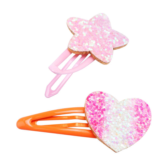 Cute sequins star heart snap hair clips for kids