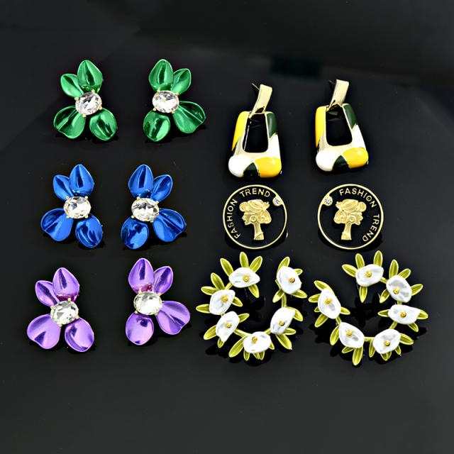 925 needle top quality enamel flower earrings