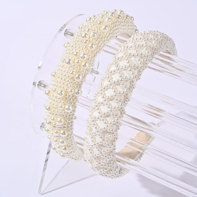 Occident fashion pearl beads white padded headband