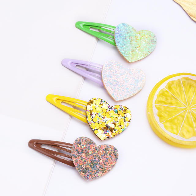 Cute sequins star heart snap hair clips for kids