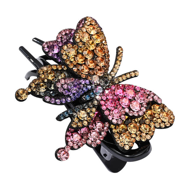 Luxury pave setting rhinestone butterfly hair claw clips