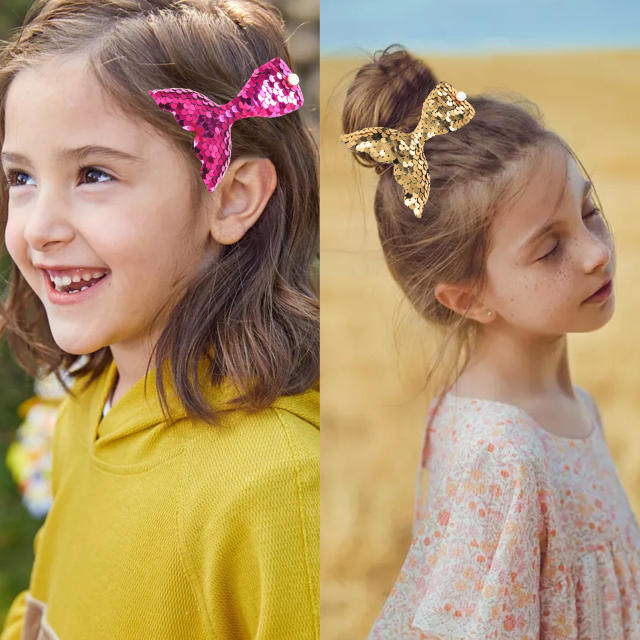 Cute color sequins tail design hair clips for kids