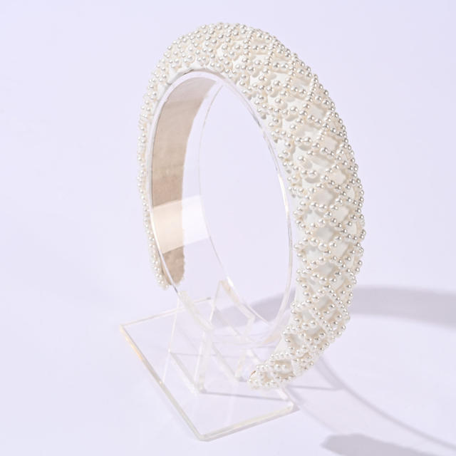 Occident fashion pearl beads white padded headband