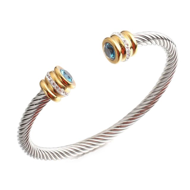 Hot sale birthstone setting stainless steel wire bangle