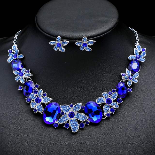 Occident fashion glass crystal statement flower jewelry set
