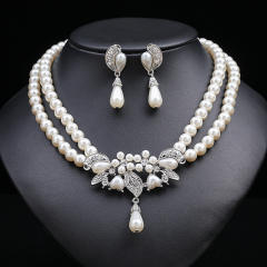 Elegant two layer faux pearl bead jewelry set