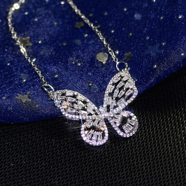 Delicate cubic zircon butterfly necklace