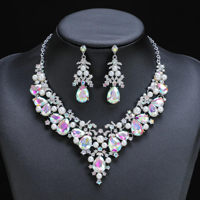 Occident fashion color glass crystal statement jewelry set