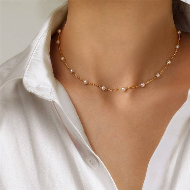 New design dainty faux pearl bead choker