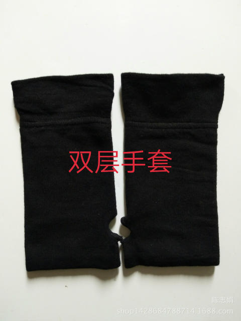 Occident fashion two layer black color fingerless gloves