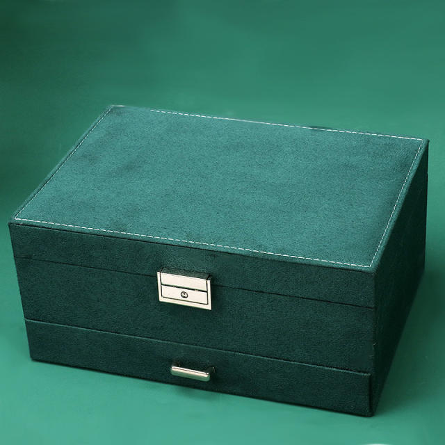 Three layer green color large capacity jewelry box with lock