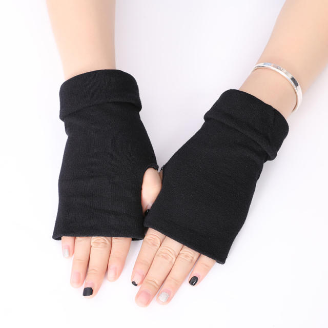 Occident fashion two layer black color fingerless gloves