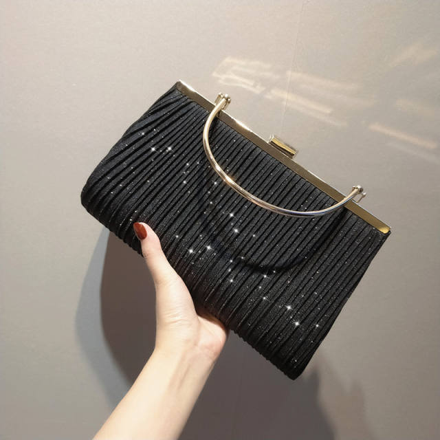 New arrival fold material gliter evening bag with handle