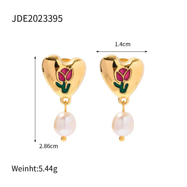 925 needle vintage water pearl series real gold plated earrings