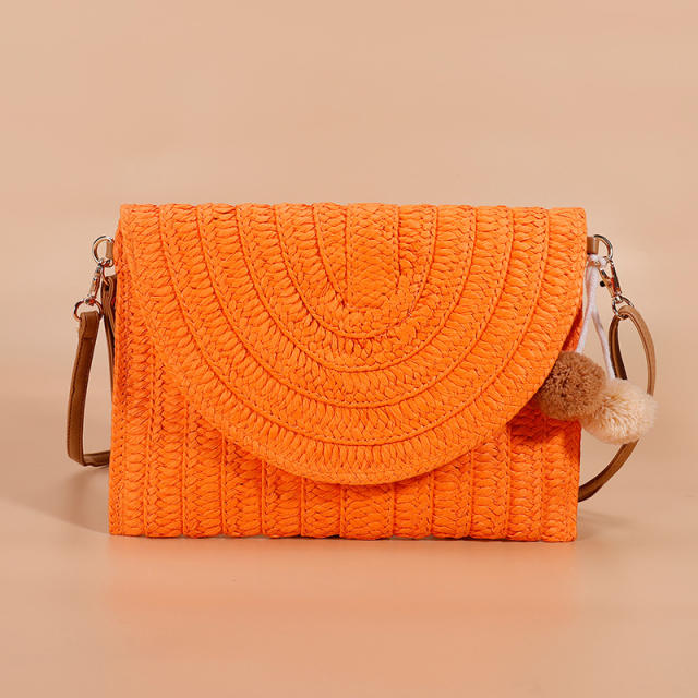 Boho orange color straw clutch crossbody bag