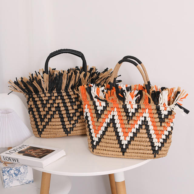 Color matching summer design straw handbag
