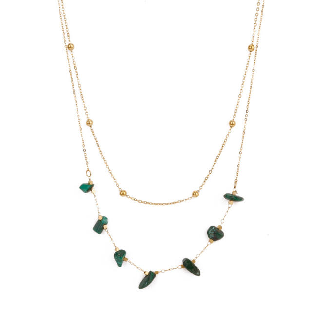 Ins trend vintage Malachite statement stainless steel necklace