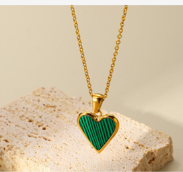 INS emerald Malachite statement dainty stainless steel necklace