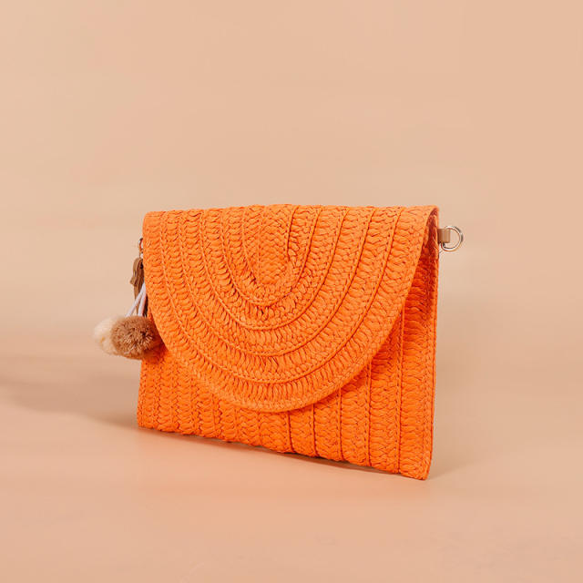 Boho orange color straw clutch crossbody bag