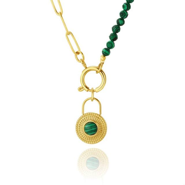 Ins trend vintage Malachite statement stainless steel necklace