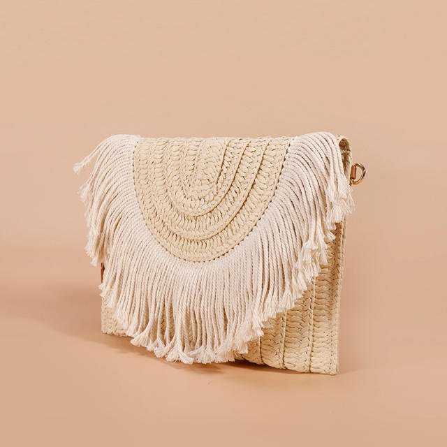 Boho summer design tassel straw clutch