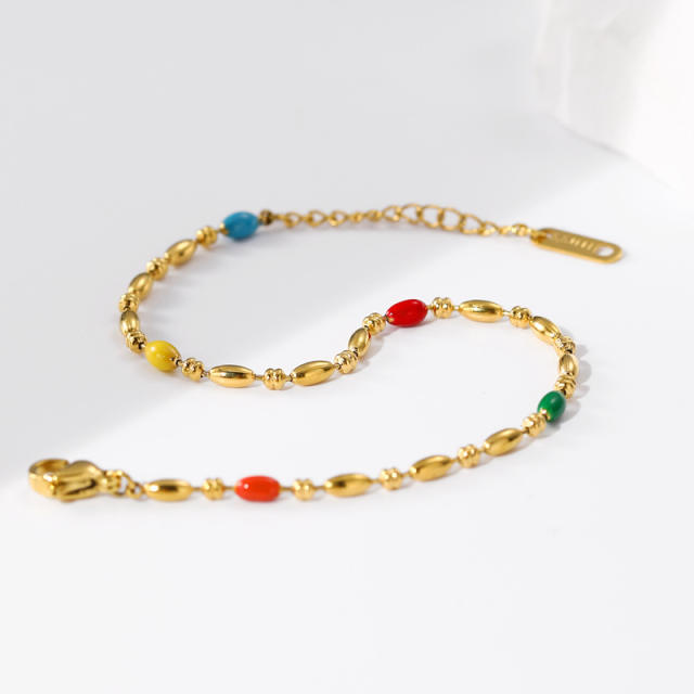 Color enamel seed bead stainless steel necklace set
