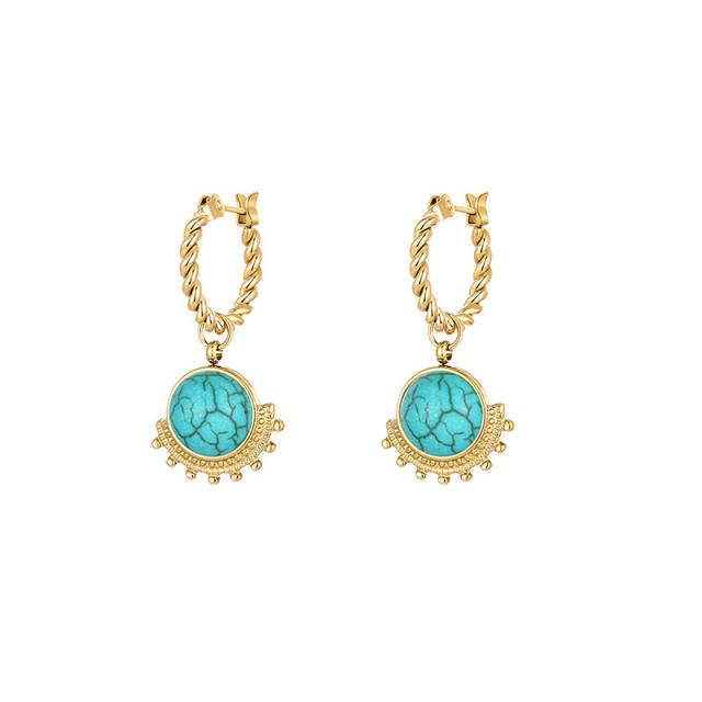 Occident fashion turquoise setting stainless steel earrings