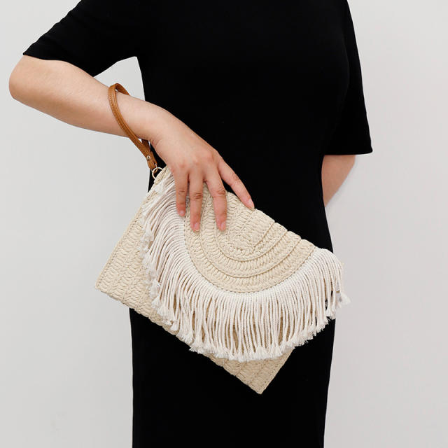 Boho summer design tassel straw clutch