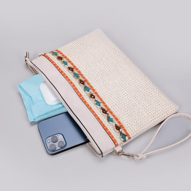 National trend color pattern straw clutch