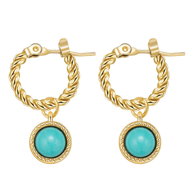 Occident fashion turquoise setting stainless steel earrings