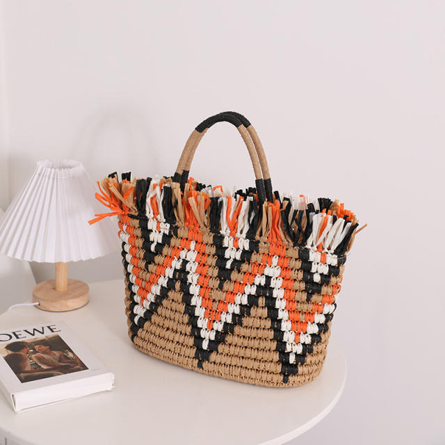 Color matching summer design straw handbag