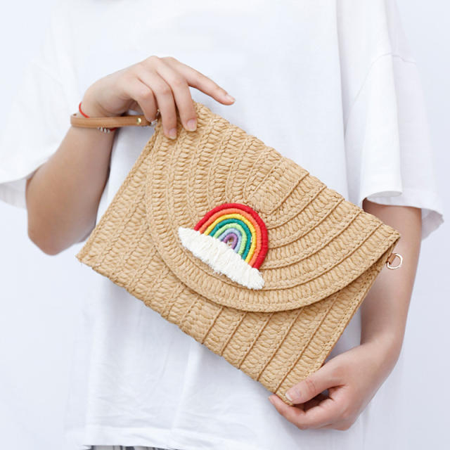 Occident fashion casual rainbow symbol straw clutch