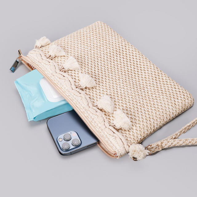 Spring summer design cute tassel straw clutch