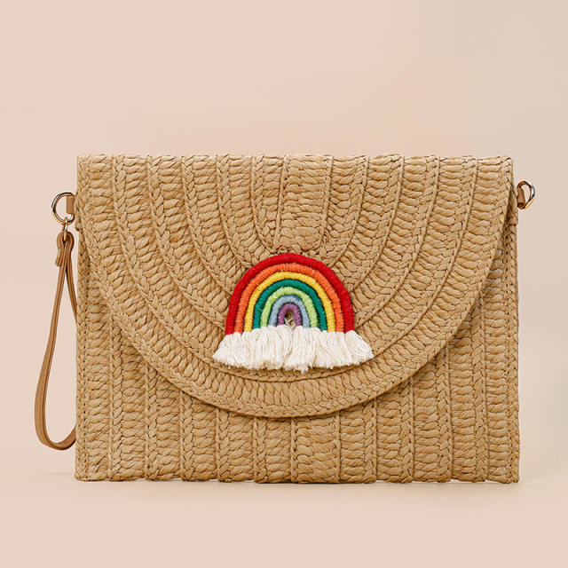 Occident fashion casual rainbow symbol straw clutch