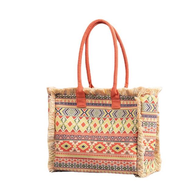 Boho color pattern large capacity tassel tote bag