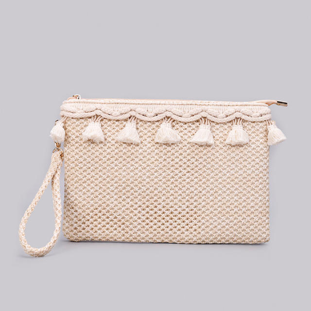 Spring summer design cute tassel straw clutch