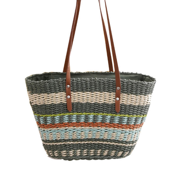 Color striped beach straw bag tote bag