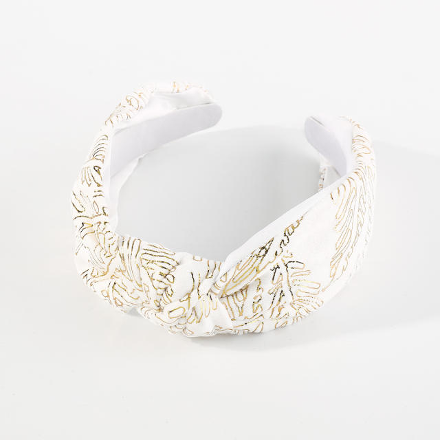 Gold color leaf print knotted headband