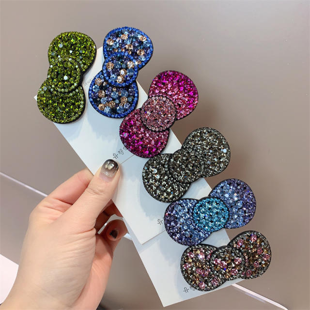 Korean fashion color crystal statement bow hair clips